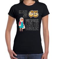 Cadeau T-shirt dames - leeftijd 65 jaar - zwart - luid en duidelijk - verjaardagsfeest