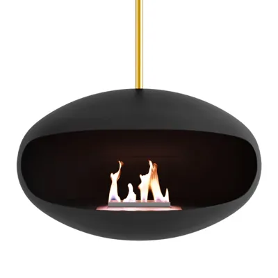 Aeris Zwart + Messing staaf | Cocoon Fires | Plafond bio-ethanol haard | Zwart