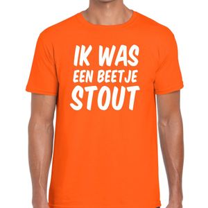 Oranje Ik was een beetje stout t-shirt voor heren