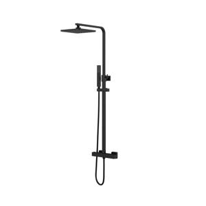 Regendouche set Aloni Quadro | Opbouw | 22 cm | Thermostaatkraan | Incl.Handdoucheset | Mat zwart