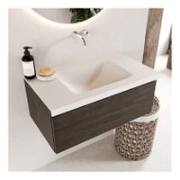 Mondiaz Bukla 80cm badmeubel modulair dark brown 1 lade met wastafel midden zonder kraangat kleur talc