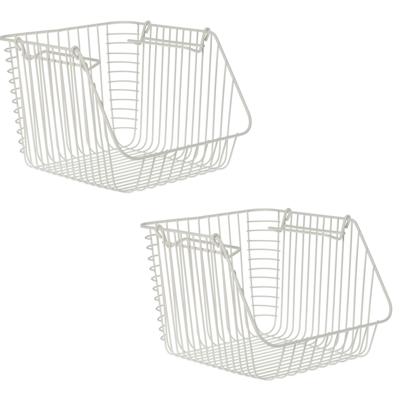 Opbergmandje - Set van 4x stuks - wit - stapelbaar - 29 x 27 x 21 cm - Opbergmanden - opruim mandjes
