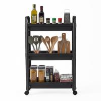 Smalle Rolwagen 3-/4-Traps Badkamerorganizer met Handgrepen en Wieltjes Multifunctionele Opbergwagen-Zwart-3-laags