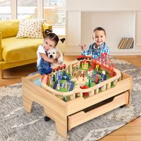 Houten Kindertreinset Activiteitentafel met Lade 78 x 63 x 33 cm Naturel - thumbnail