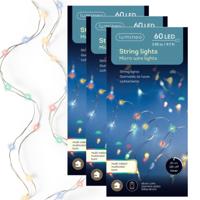 Lumineo draadverlichting - 3x - 60 led lampjes - gekleurd - 295 cm - lichtsnoer