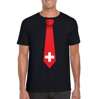 Zwart t-shirt met Zwitserland vlag stropdas heren