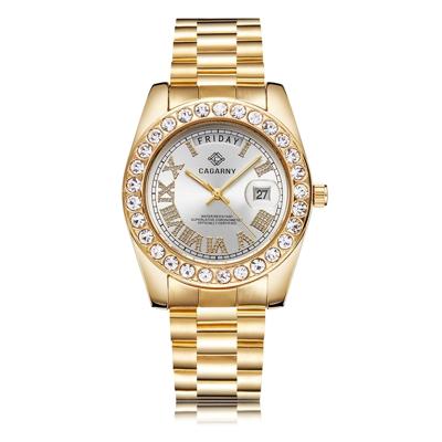 CAGARNY 6866 Fashion Life waterdichte gouden stalen band quartz horloge (zilver)