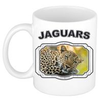 Dieren luipaard beker - jaguars/ jaguars/ luipaarden mok wit 300 ml - thumbnail