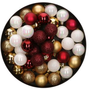 42x Stuks kunststof kerstballen mix wit/goud/donkerrood 3 cm