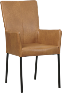 Cognac leren moderne eetkamerstoel Daily - poot vierkant zwart - Granada leer Sahara (cognac leer)