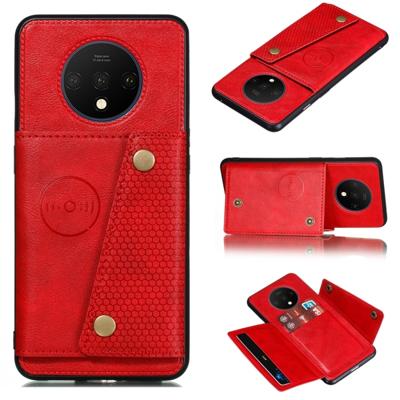 Voor OnePlus 7T schokbestendige magnetische PU + TPU beschermhoes met kaartsleuven (rood)