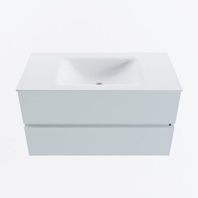 MONDIAZ VICA 90cm badmeubel onderkast Clay 2 lades. Wastafel CLOUD midden zonder kraangat, kleur Talc.
