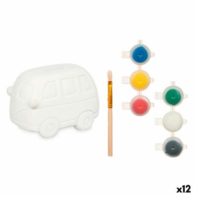 Spaarpot die je kunt verven Wit 12,4 x 8,6 x 9,9 cm Bus (12 Stuks)