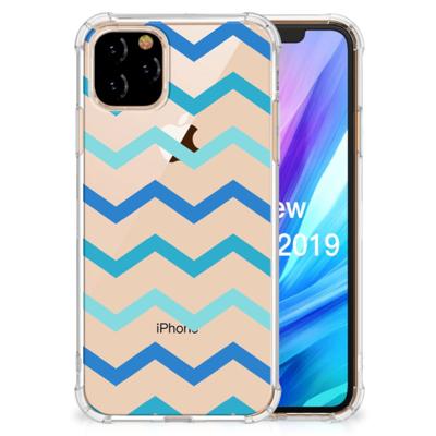 Apple iPhone 11 Pro Doorzichtige Silicone Hoesje Zigzag Blauw Apple iPhone 11 Pro Doorzichtige Silicone Hoesje Zigzag Blauw