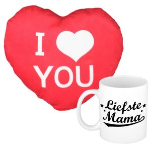 Liefste mama mok/beker 300 ml incl. sierkussentje hart vorm 12 cm