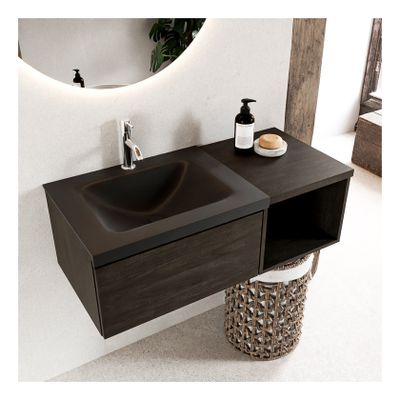 Mondiaz Bukla 100cm badmeubel met open module 40 dark brown 1 lade met wastafel links 1 kraangat kleur urban
