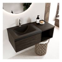Mondiaz Bukla 100cm badmeubel met open module 40 dark brown 1 lade met wastafel links 1 kraangat kleur urban