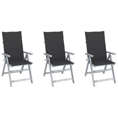 VidaXL Tuinstoelen 3 st verstelbaar met kussens massief acaciahout