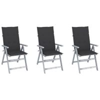 VidaXL Tuinstoelen 3 st verstelbaar met kussens massief acaciahout - thumbnail