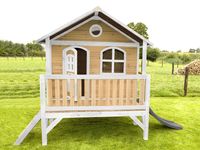 AXI Stef Speelhuis op palen & grijze glijbaan Speelhuisje voor de tuin / buiten in bruin & wit van FSC hout - thumbnail