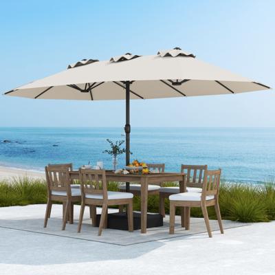 470 cm Terrasparasol met Voet Zwengel 12 Sterke Baleinen Dubbele Tafelparasol voor Buiten Rechthoekige Parasol voor Terras Tuin