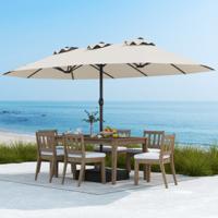 470 cm Terrasparasol met Voet Zwengel 12 Sterke Baleinen Dubbele Tafelparasol voor Buiten Rechthoekige Parasol voor Terras Tuin