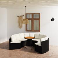 7-delige Loungeset met kussens poly rattan zwart