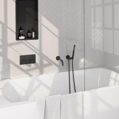 BRAUER Stripe Thermostatische Badkraan - drukknoppen - SET 03 - inbouw - uitloop - staaf handdouche - doucheslang - wandaansluitbocht - mat zwart 5-S-363