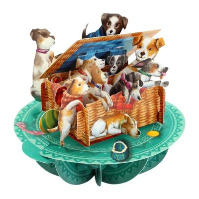Wenskaart 3D Puppies in a Basket