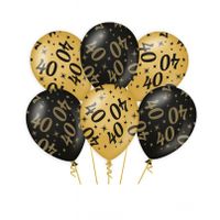 6x stuks leeftijd verjaardag feest ballonnen 40 jaar geworden zwart/goud 30 cm - thumbnail