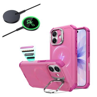 iPhone 17 Bundle Cyber Tough Magnetic Case (Camera Control, Stash Stand) and Magnetic Charging Pad (Qi2) - Rosy Pink