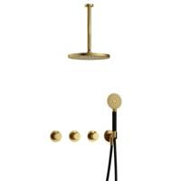 Hotbath Cobber X - CX7067 - Inbouw Regendoucheset - Geborsteld Messing PVD - 2 Stopkranen - Thermostatisch - Plafondbuis 30 cm - Hoofddouche 300 mm - Ronde Handdouche 3 Standen - met M106 - Waterbesparend