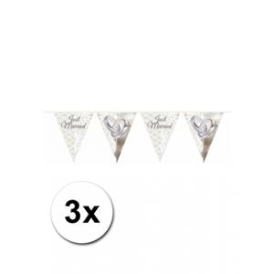 Folat Just Married vlaggenlijn - 3x - 10 meter - plastic - Bruiloft decoraties - huwelijk versiering