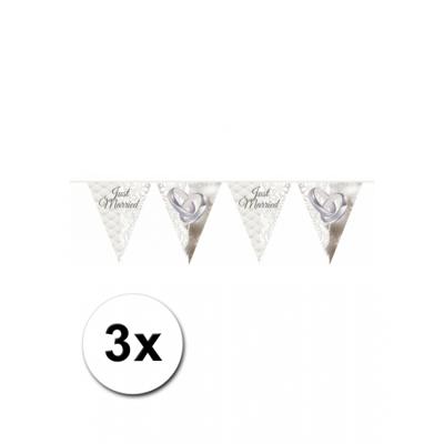 Folat Just Married vlaggenlijn - 3x - 10 meter - plastic - Bruiloft decoraties - huwelijk versiering