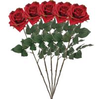 Kunstbloem Roos Emily - 5x - 66 cm - rood - polyester - kunststof - kunstbloemen Kunstbloem Roos Emily - 5x - 66 cm - rood - polyester - kunststof - kunstbloemen