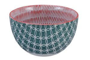 Groen/Rode Keramische Kom - 750ml - 15 x 8,5cm