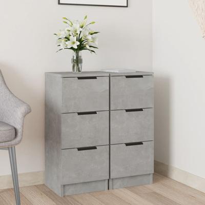 Dressoirs 2 st 30x30x70 cm bewerkt hout betongrijs