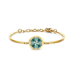 CO88 Collection Majestic 8CB 90457 Stalen Armband met bloem - 16,5 + 3,5 cm - Goudkleurig / Groen