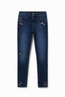 Push-up skinny jeans met geborduurde bloemen - BLUE - 36