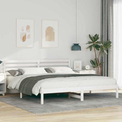Bedframe met hoofdeinde Wit 200 x 200 cm Massief grenenhout