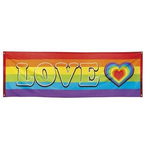 Regenboog met hartje vlag banier 74 x 220 cm