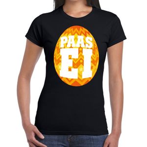 Paasei t-shirt zwart met oranje ei voor dames