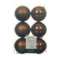 12x stuks kunststof kerstballen kaneel bruin 8 cm glans/mat