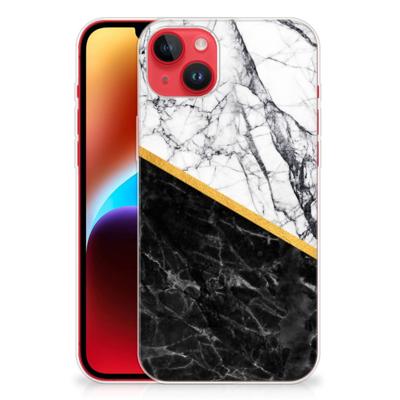 iPhone 14 Plus | TPU | Siliconen hoesje | Marmer Wit Zwart - Origineel Cadeau Man