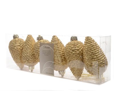 Dennenappel plastic glitter hang 8cm licht goud - Ksd