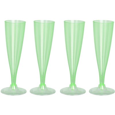 Prosecco/champagneglazen - 4x - groen - kunststof - 130 ml - herbruikbaar