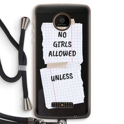 No Girls Allowed Unless: Motorola Moto Z Force Transparant Hoesje met koord