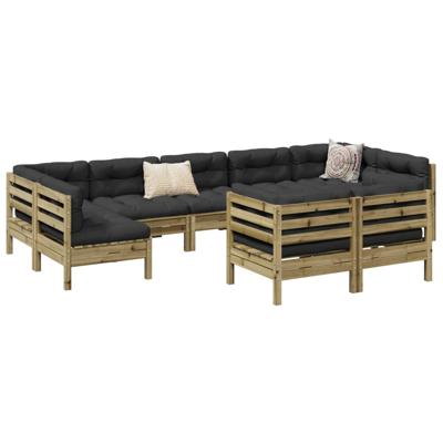 9-delige Loungeset met kussens geïmpregneerd grenenhout
