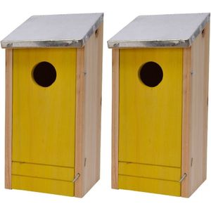 2x Houten vogelhuisjes/nestkastjes gele voorzijde 26 cm   -