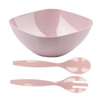 Salade/fruit diepe serveerschaal - roze - kunststof - 28 x 11 cm - met couvert/bestek in het roze Salade/fruit diepe serveerschaal - roze - kunststof - 28 x 11 cm - met couvert/bestek in het roze